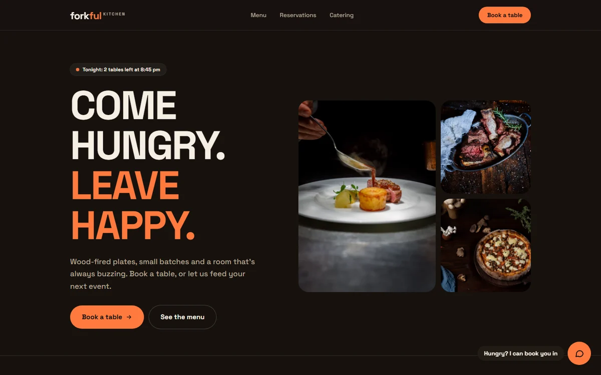 Homepage of the Forkful Kitchen demo website